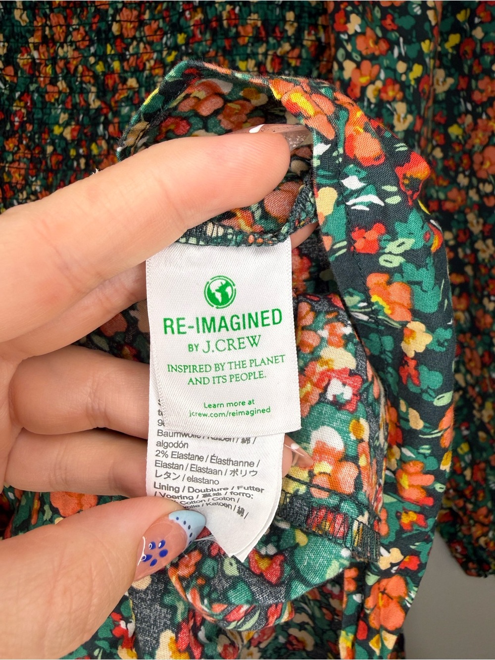 J. Crew GIRLS Green Floral Smocked Casual Dress - Picture 4 of 6